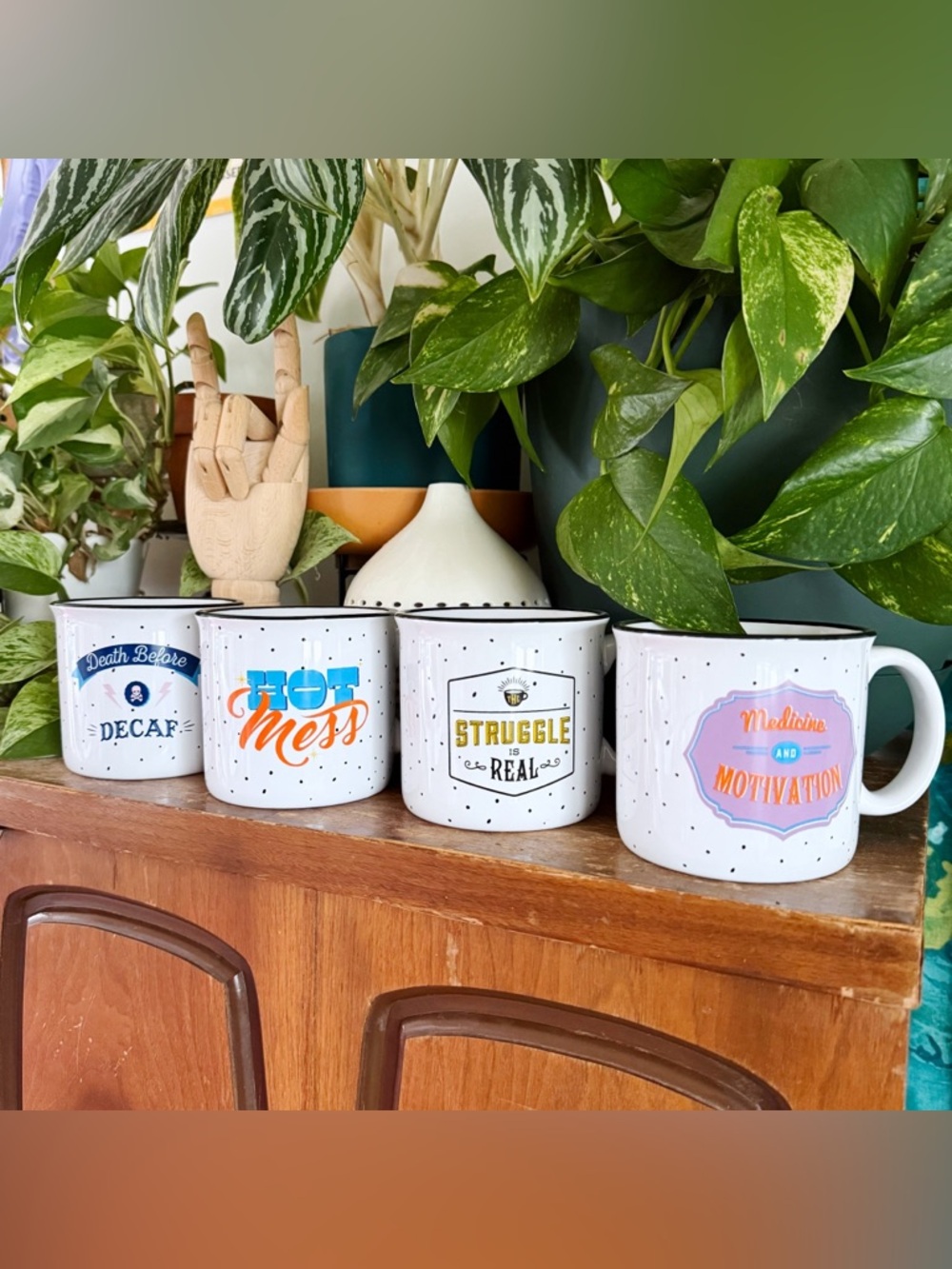Wanda June Home | Miranda Lambert Stoneware Camo Mugs Struggle Real Death Decaf